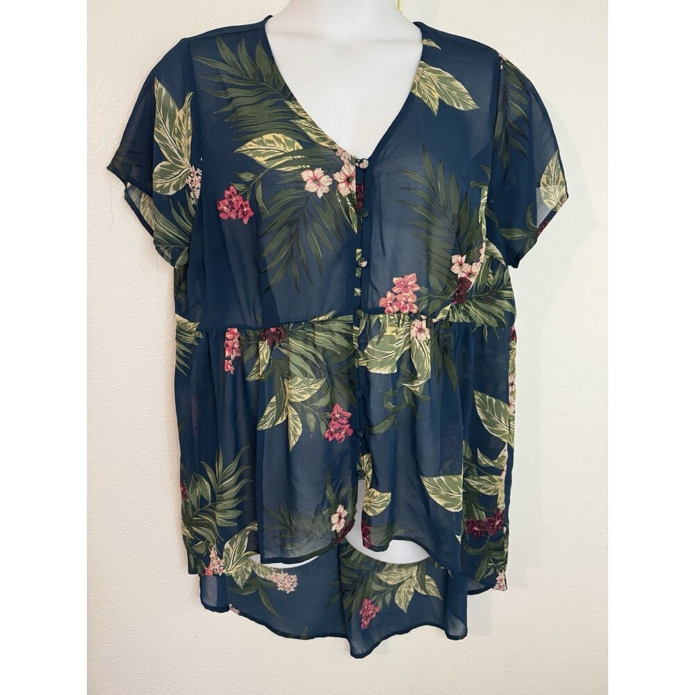 TORRID Blouse Semi Sheer Short Sleeve Floral Women's Plus Size 2 (2X) High Low